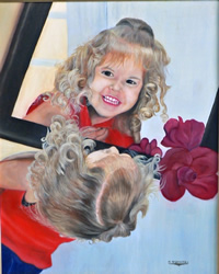 painting of girl looking into mirror